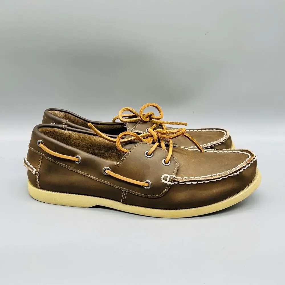 J Crew Shoes Mens 10 Brown Leather Boat Deck Moc Toe Casual Comfort Nautical